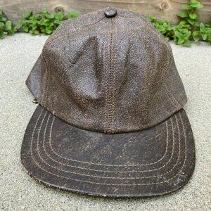 ADVENTURE BOUND VTG 90s Brown Genuine Leather USA Strapback Cap Hat OS​​…​